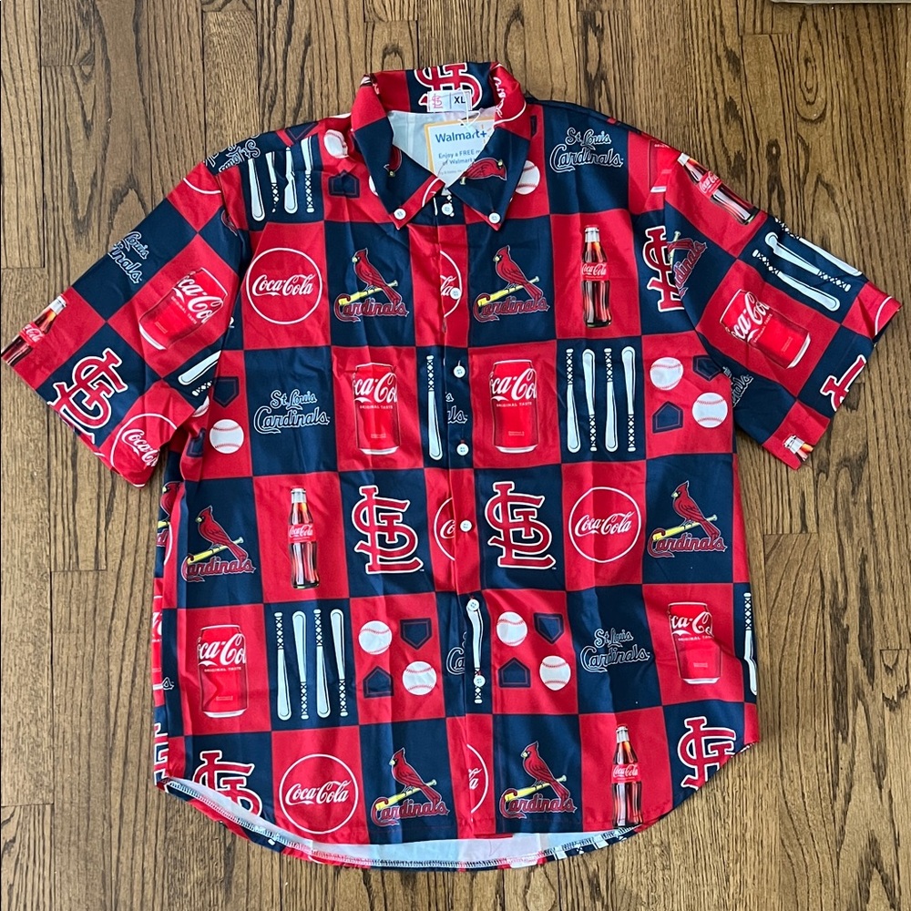 ST. LOUIS CARDINALS ADULT ALL OVER PRINT SHIRT 2024 COCA-COLA PROMO SIZE XL